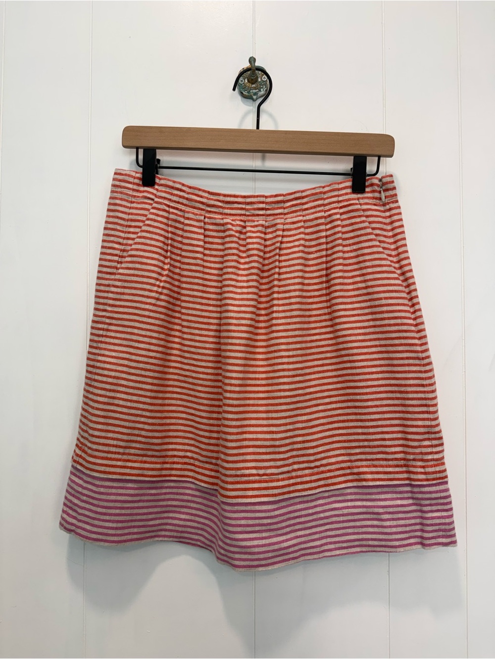 Loft 100% Linen Orange and Pink Striped Tiered Skirt Size 2